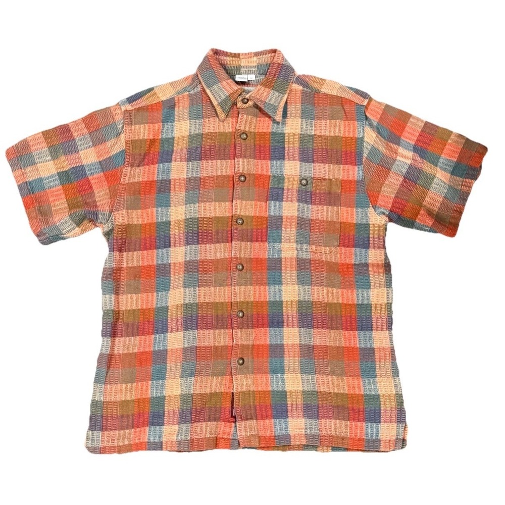 Vintage 90s Territory Ahead Shirt‎ Mens M Textured Plaid Camp Button Hong Kong